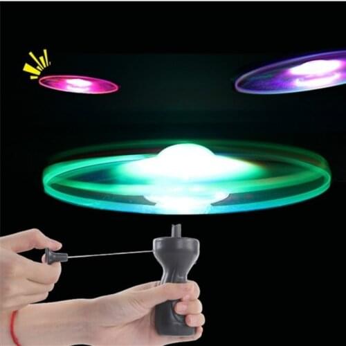 New Arrivals Funny Spinning Flyer Luminous Flying UFO LED Light Handle Flash Flying Toys for Kids Outdoor Game Color Random