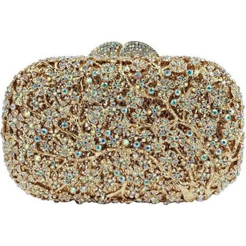 Female Gold Color Rhinestone Diamond Evening Bag Crystals Luxury Designer Women’s Shoulder Phone Clutch Mini Chain Money Handbag