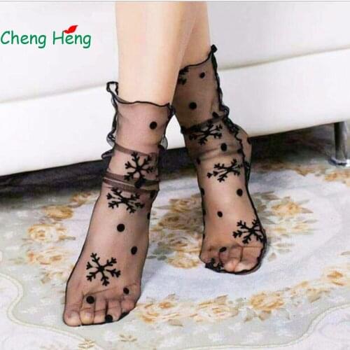 CHENG HENG 5 Pairs/bag Spring And Summer Thin Section Middle Tube Transparent Mesh Womens Socks Fashion Wild Breathable Socks
