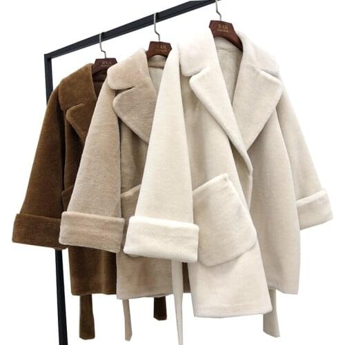 Sheep Shearing Sheepskin Ladies Real Wool Coat Outerwear Fashion Slim Jacket Women Soft Coat Sheepskin Fall Winter Coats Female