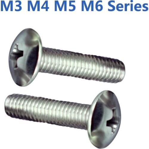 100 Pcs Big Flat Head Bolt Cross Mushroom Head Screw M3 M4 M5 M6 Stainless Steel Phillip Truss Head Model Electric Machine Screw