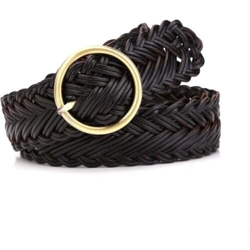 2019 New fashion lady woven top layer cowhide womens decoration pin buckle belt Genuine Leather Gift Waistband Cowskin 105cm