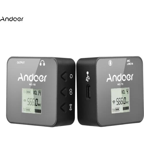 Andoer HS-60 UHF Wireless Microphone System(Transmitter & Receiver) with Condenser Lapel Mic 57 Channels 30-80M Effective Range