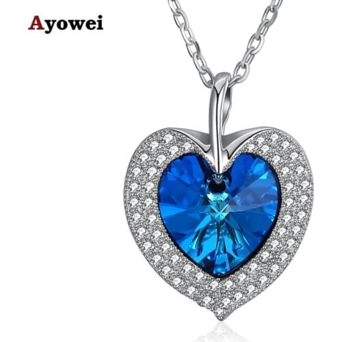 Ayowei Heart Shaped 925 Sterling Silver Blue Zircon Necklace Pendant Birthday Gift SP68A