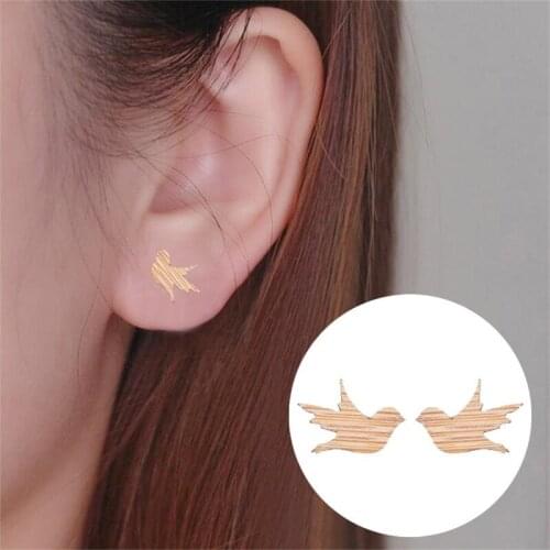 Blaike Silver Color Stud Earrings For Women Wood Birds Earrings Wedding Party Jewelry Gifts