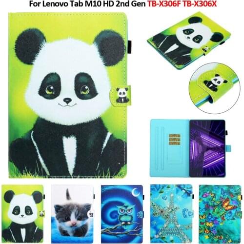 Cute Panda Owl Cat Painted Flip Cover Funda for Lenovo Tab M10 HD Case 10 1 inch Tablet For Lenovo M10 HD TB X306F X306X Case
