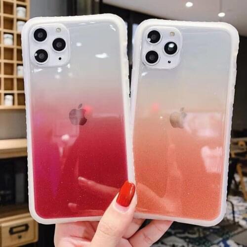 Gradient Glitter Transparent Phone Case For iPhone 11 Pro Max XR XS Max 7 8 6 6S Plus X Soft IMD Anti-fall Full Cover For iphone