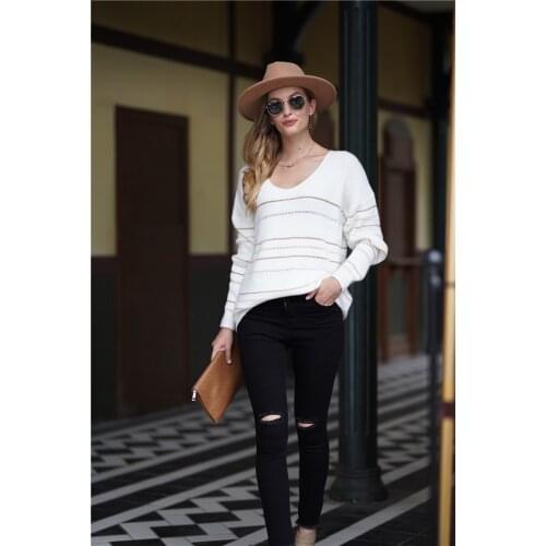 H80&S90 New Knitwear Color Block Striped Sweater Women Fashion Long Sleeve V-Neck Pullovers Female Tops Oversized Fluffy Sweater