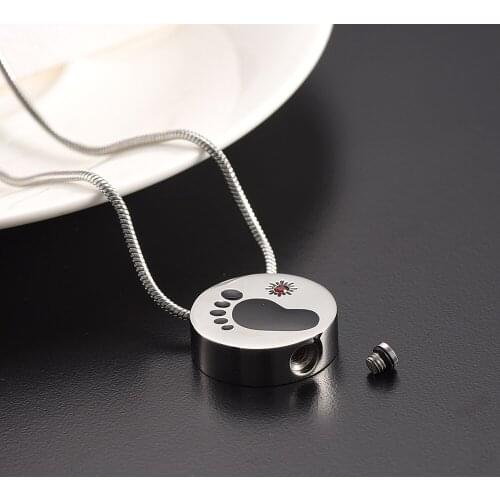 IJD9911 Footprint Engravable Memorial Jewelry Inlay A Crystal Family Members Loss Cremation Urn Pendant Necklace Women Jewely