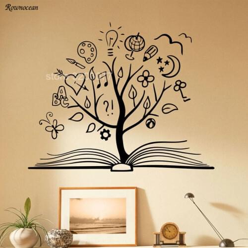 Book Tree Wall Decal Library School Vinyl Sticker Unique Home Art Decor Reading Room Decoration Removable Murals Kids Rooms SK13