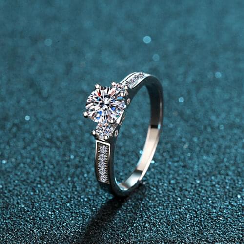 UMQ Classic Solid 925 Sterling Silver 0.8 ct D Color Moissanite Ring Excellent Cut 6mm Pass Diamond Test Stone Wedding Rings
