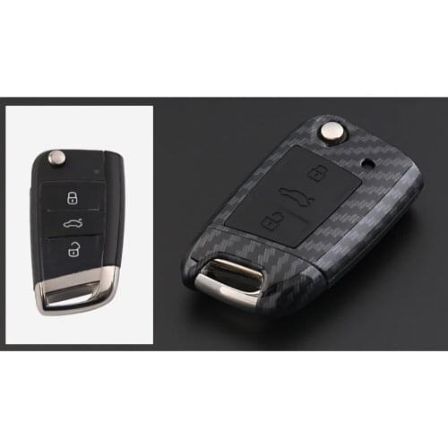 ABS Carbon Fiber Shell+Silicone Cover Remote Key Holder Fob Case&KeyChain For VW Series