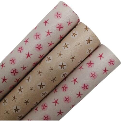 Stars Printed Synthetic Faux Leather Vinyl Fabric Sheets with Felt Backing Leather for Bows Earrings 21X29CM 6S90A