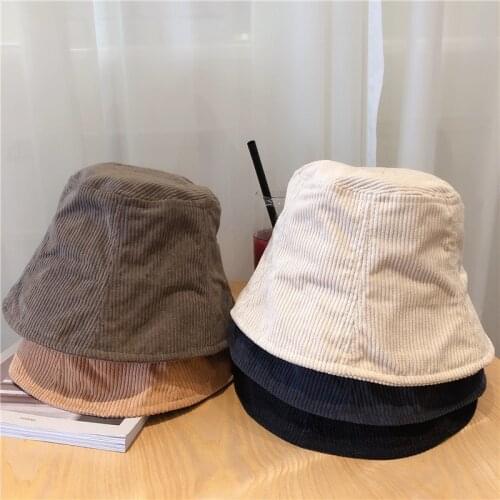 Fashion Autumn Winter Corduroy Retro Bucket Hat for Women Plain Panama Outdoor Hiking Beach Fishing Cap Sunscreen Female Sunhat