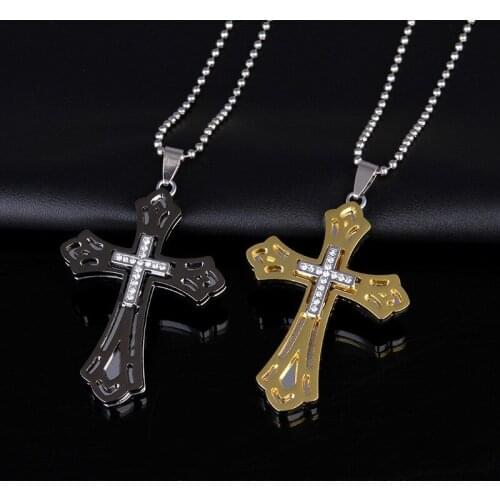 New Hot Sale Statement Necklace Men Jesus Crystal Cross Pendant Necklace Women Gold and Black Cross Necklace Fashion Jewelry