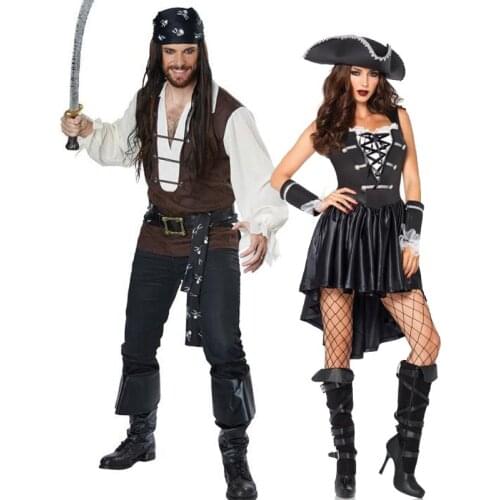 NEW Carnival Halloween Caribbean Pirates Couple Costume Captain Huntress Clubwear Play Suit Cosplay Fancy Party Dress