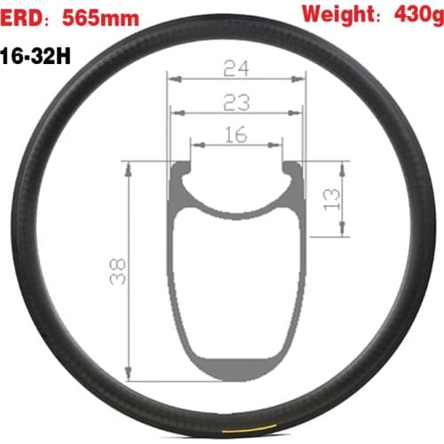 430g Clincher Carbon Rim ERD 565MM Road Bike Rim 16-32 Holes Matte / Glossy Rim Disc / V Brake 1 Year Warranty Bicycle Road Rim