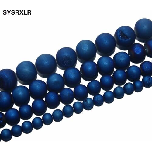 Wholesale Natural Stone Beads Round Matte Navy Blue Frosted Drusy Agata loose Beads For Jewelry Making DIY Bracelet 6 8 10 12 MM