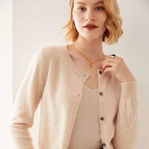 2021 autumn winter new wool knitted cardigan womens round neck cashmere sweater solid color loose and versatile womens jacket