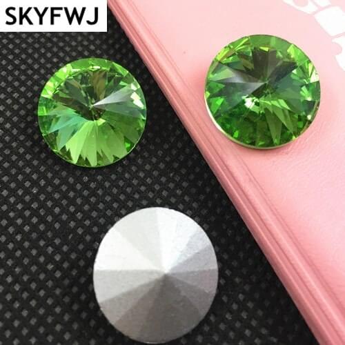 Peridot Color 6,8,10,12,14,16,18mm RIVOLI CRYSTAL POINTED BACK Rhinestones Round Glass Stone for Dress Making