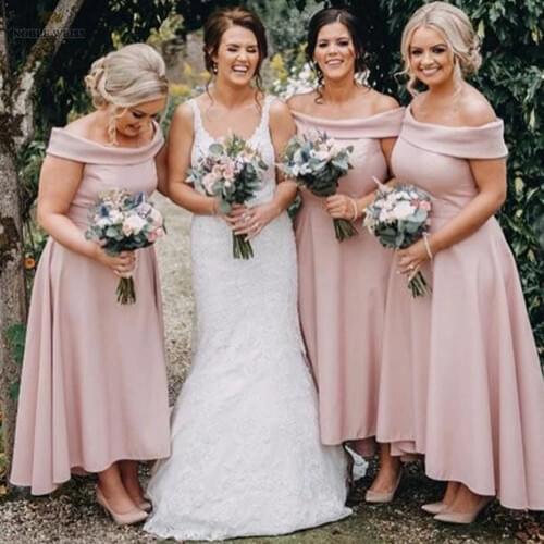 Bridesmaid dresses 2019 boat neck satin wedding guest dress a-line prom dress sexy wedding party dress free shipping