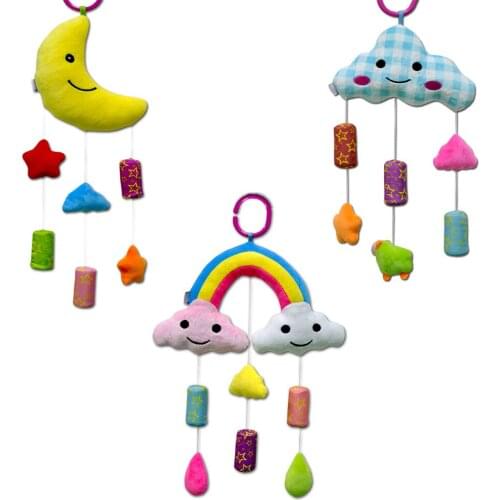 Baby Bed Rattles Newborn Stroller Accessories Cloud Moon Rainbow Hanging Plush Toys Infant Crib Wind Bell Baby Bed Rattles Toy