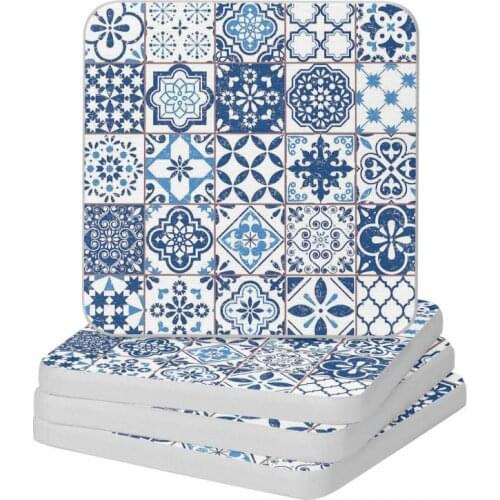 Portuguese Azulejos Natural Diatomite Square Round Coaster Resistant Water Cup Bonsai Mat Soap Toothbrush Pad Diameter 10cm