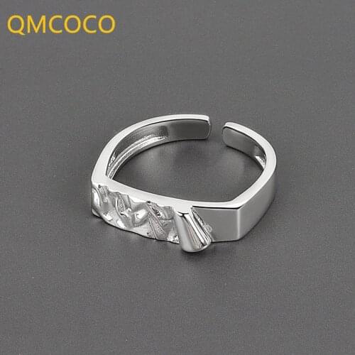 QMCOCO 925 Silver Korean INS Minimalist Trend Design Irregular Concave-Convex Face Adjustable Ring Female Jewelry For Party Gift