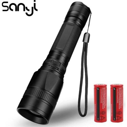 SANYI Super Bright LED Flashlight Torch Convex Lens Portable Lighting Zoom Lamp by 18650 Battery Super Bright 5 Modes Lanterna