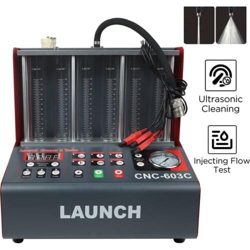 Launch CNC603C Car Fuel Injector Tester Cleaner Machine Injector Flushing Nozzles Multi-language Ultrasound Cleaning Equipment