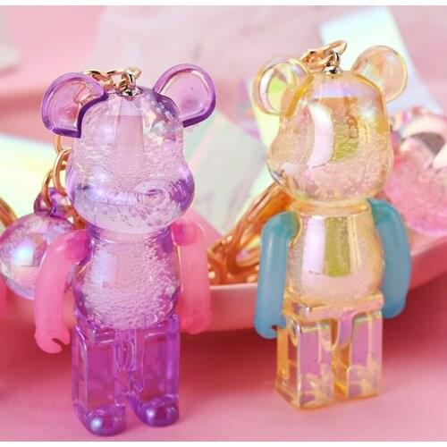 Creative Colorful Bear Robot Acrylic Keychain Women Men Bag Pendant Keyring Kids Friends Bag Cute Key Holder Decoration