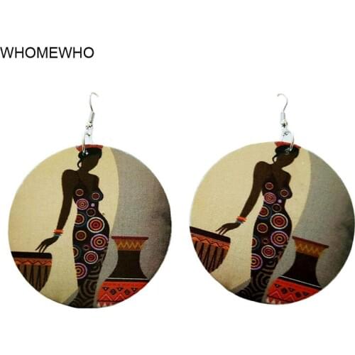 WHOMEWHo 60cm Africa Wood Native African Lady Egyptian Tribal Earrings Vintage Bohemia Party Jewelry Wooden DIY Ear Accessories