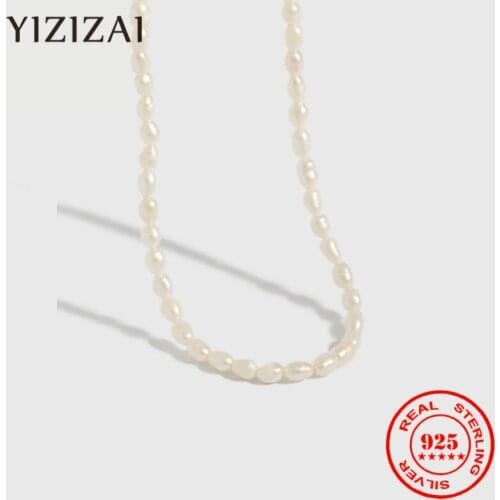 YIZIZAI 100% 925 Sterling Silver Natural Freshwater Baroque Pearl Necklace Elegant Women Short Clavicle Necklace Jewelry