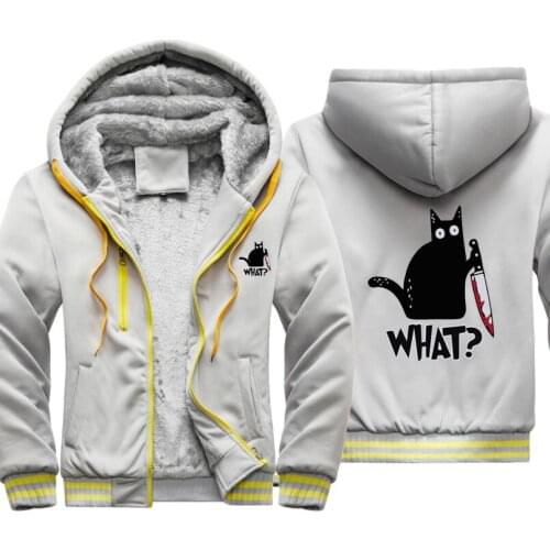 Cat what knife funny men coat outwear windbreak Male Jacket warm hoodies men thick Camouflage Sleeve causal winter Mens Jacket