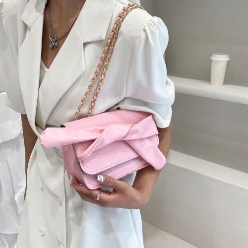 Chain Bowknot PU Leather Shoulder Messenger Bag for Women Casual Korean Fashion Ladies Small Crossbody Flap Bags Handbags Purses