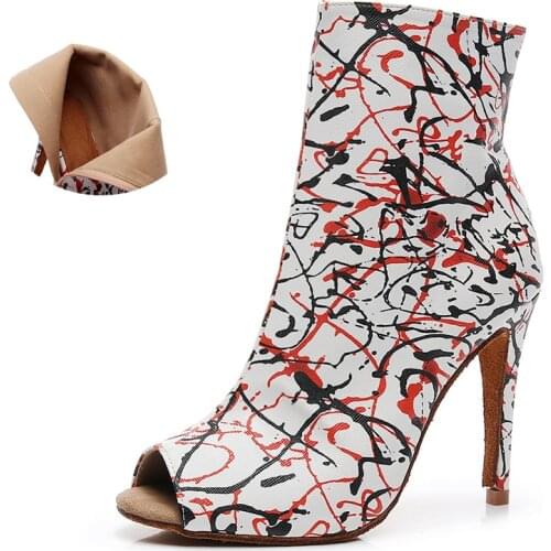 Women Dance Boots Latin Shoes Woman PU High Top Dance-shoes Girls Red Slip on Dancing Shoes Ladies Ballroom Salsa Shoe EU34-44