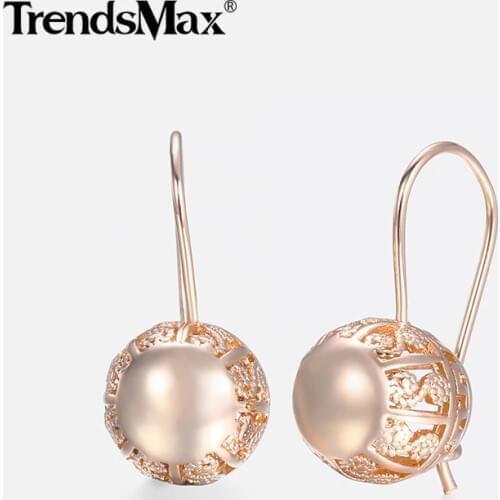 Cut Out Ball Earrings for Women Girls 585 Rose Gold Earrings Woman Fashion Jewelry Valentines Gifts For Women Female KGE181