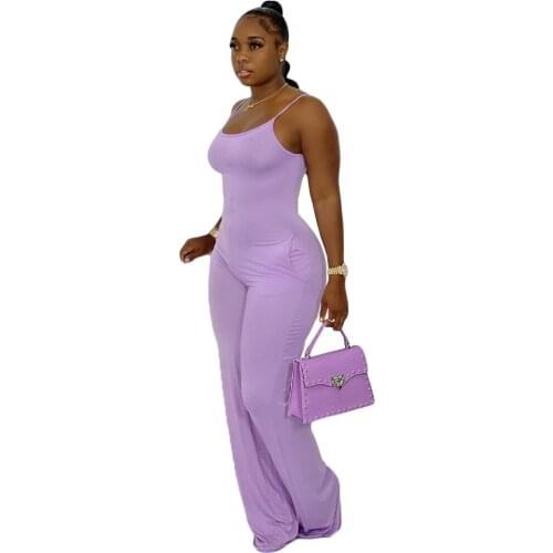 2021 Hot Women Jumpsuit Sleeveless Solid Color Loose One-Piece Straight Leg Pants Pocket Party Club Work Clothes Rompers