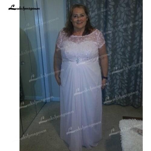 Plus Size Short Sleeve Beading O Neck Lace V Shape Back Illusion Mother of the Bride Dresses Floor-Length Vestidos De Madrina