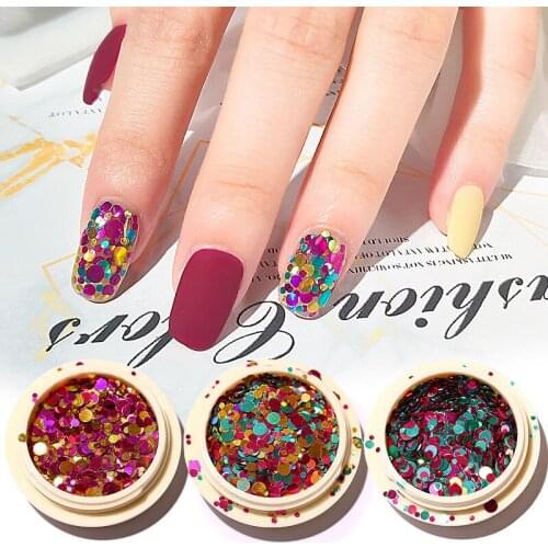 1box Round Slices Nail Flakes Muliti-size Chameleon Shine Colored Acrylic Nail Glitter Sequins Gel Polish Paillette For Manicure