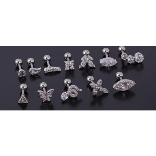 1 PCS Cute Small Zircon Butterfly Heart Ear Cartilage Stud Cuff Earring Silver Color Copper Steel Helix Bar Ball Ear Jewelry