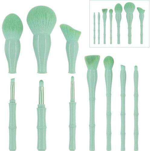 10pcs Makeup Brushes Set Bamboo Design Removable Combinable Makeup Brush Kit Powder Blush Eyeshadow Crease Concealer Smudger