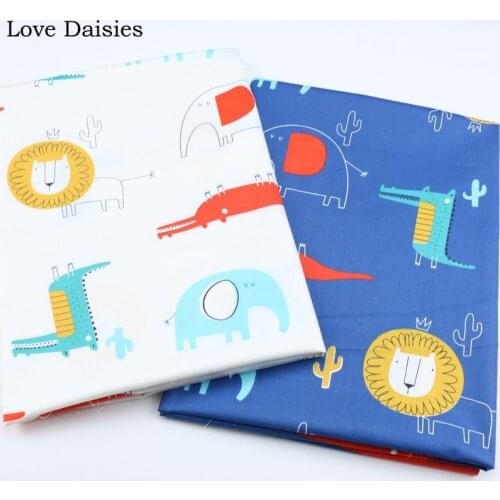 100% Cotton Twill Cartoon WHITE BLUE PINK Monkey Flowers Crocodile Animals Fabric For Kids Bedding Sheet Apparel Craft Pillow