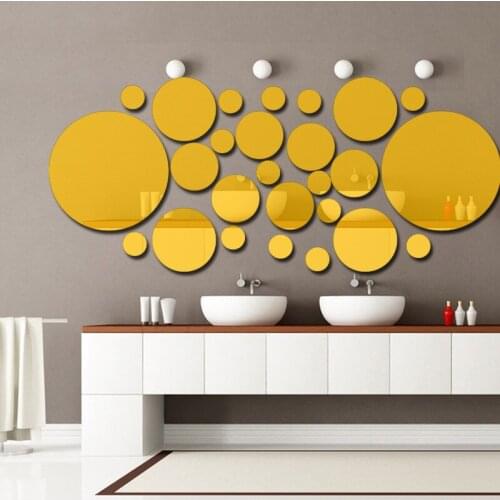30pcs DIY Small Round Point Acrylic Mirror Effect Sticker Wall Sticker Mirror Surface Wall Stickers Home Decoration