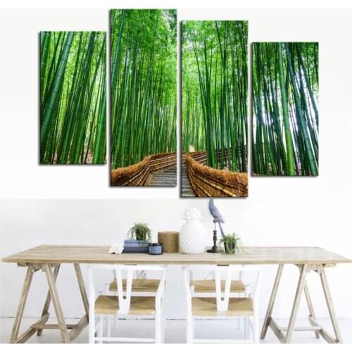 4 Pieces Fresh Forest Green Bamboo Painting Large Wall Art Pictures Print for Living Room Canvas Poster Custom Wall Decor