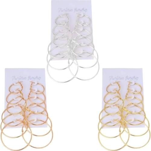 6Pairs/set Vintage Dangle Ring Big Circle Hoop Earrings Women Steampunk Ear Clip