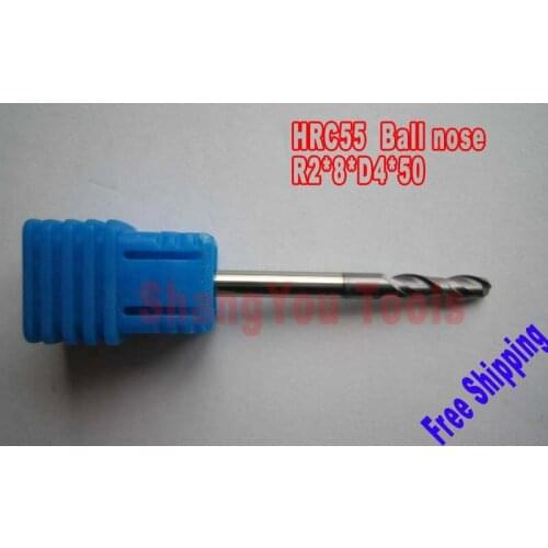 8pcs 4mm 2 Flutes Milling tools Milling cutter Ball nose End Mill CNC router bits hrc55 R2*8*D4*50
