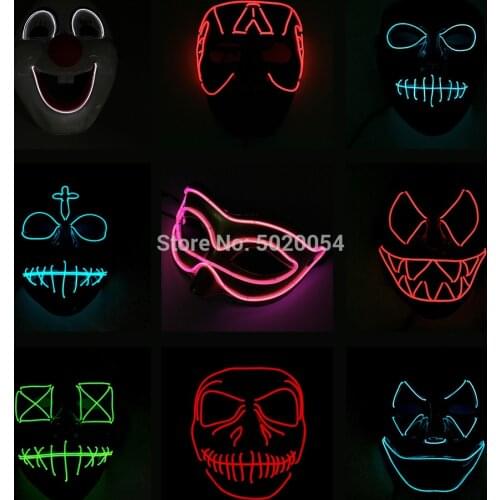 9 Design Halloween Party Costume-Props Supplies Horror EL Flashing Mask Night Club Anonoymous mask Glow In Dark