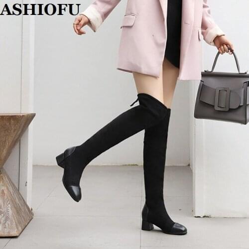ASHIOFU Handmade New Womens Long Boots Faux-suede Cap-toe Party Prom Dress Shoes Evening BFCM Fashion Winter Over Knee Boots