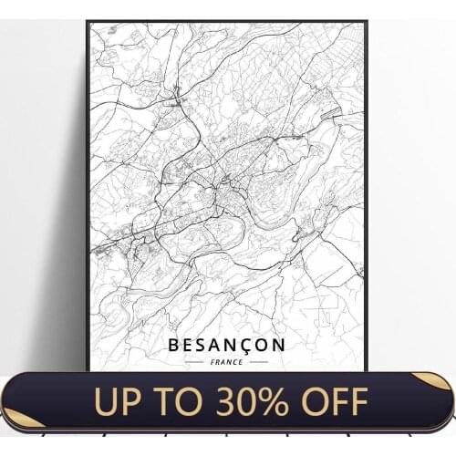 Besancon Lille Grenoble Valence Rouen Strasbourg France Canvas Art Map Poster